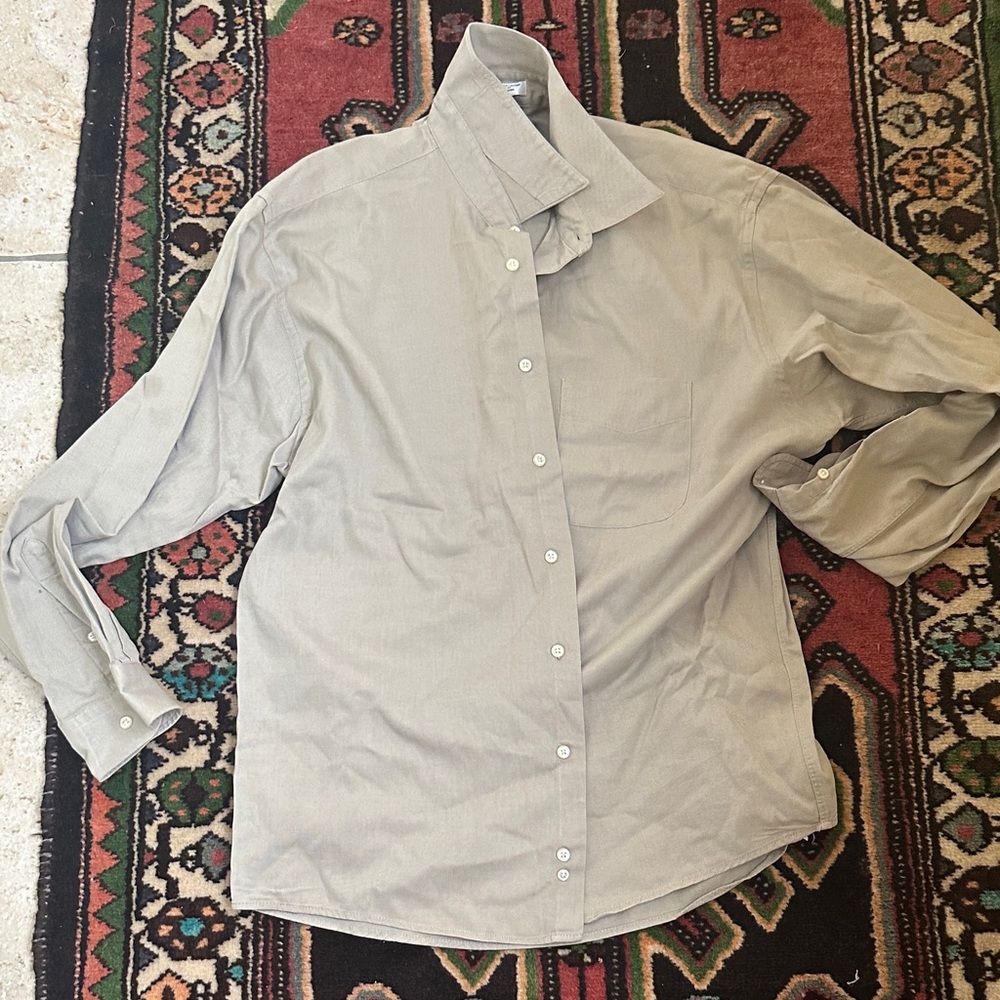 Louis Roth tan textured cotton button down 16 32/33